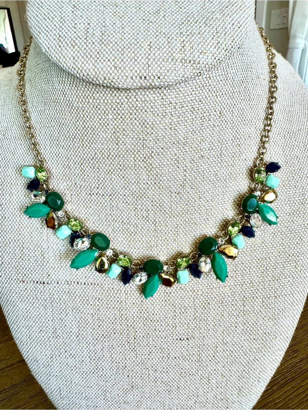 J.Crew vintage multi-gem cluster statement necklace.
